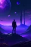 Placeholder: Unknown universe with purple as theme, have one man standing on top, more like anime world modern but with nature