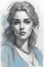 Placeholder: young woman portrait with beautiful thick eye brows, Drawing with a blue ink pen Inspired by the works of Daniel F. Gerhartz, with a fine art aesthetic and a highly detailed, realistic style