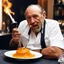 Placeholder: Charles Bukowski participate au meilleur pâtissier 2020, his cigarette in the mouth and a bottle of rhum for his dessert un épais flaming baba au rhum in fire