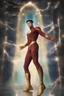 Placeholder: Grant Gustin as The Flash with gold boots - 3D bubbles, 3D hearts, multicolored lightning, aurora borealis, UFOs, Devil's Tower, fireflies, professional quality digital photograph, happy time