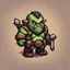 Placeholder: Very low-detail isometric cute top down video sprite game character orc warrior, pixel, in the style of stardew valley, 32x32, dwarf fortress, character sprite, isometric