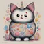 Placeholder: fat pouting fluffy cat celebrating birthday, fine color ink illustration, by Gary Baseman and Takashi Murakami, colorful, adorable, interesting, maximal