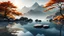 Placeholder: A serene autumn scene . Rocks delicately balanced atop each other in the water form a minimalist, tranquil composition. This image exudes a powerful zen atmosphere, with its soft and natural background. It encapsulates the essence of environmental art and invites meditation in a zen garden or temple,dramatic scene,low poly,reflections,dramatic scene