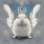 Placeholder: white platinum rabbit with blue third aye and butterfly wings, aboriginal, dot painting, indiginous, dot, mud, dream-time, abstract, dots, natural pigment, extremely sharp detail, finely tuned detail, ultra high definition, 8 k, unreal engine 5, ultra sharp focus, art germ and Paul Lewin and Kehinde Wiley, winter ambiance