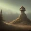 Placeholder: franz frazetta style, guardtower on hill, amon hen, clear day, forest in the distance