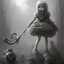 Placeholder: cute girl and litlle monster, Style John Kenn Mortensen,