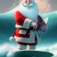 Placeholder: Santa standing of surfboard surfing a big wave, empty hands, beach, character design by cory loftis, fenghua zhong, ryohei hase, ismail inceoglu and ruan jia. unreal engine 5, artistic lighting, highly detailed, photorealistic, fantasy