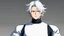 Placeholder: Satoru Gojo is a young guy white hair blue eyes black turtleneck without arms white loose pants in a defensive pose