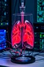 Placeholder: Photo of real lungs inside A glass cylinder connected with wires to main computer