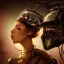 Placeholder: great illustrator, spanish, realistic rendering of a cute spanish girl kissing a cybergirl with helmet, beautiful, steampunk style. Helmet with tubes. Machinery in the background. robotic bird flying. High details. 4k. unreal engine, sunset