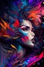 Placeholder: Generate a captivating digital artwork where a vivid explosion of images on a canvas bursts forth, weaving together elements of a woman, demons, tattoos, flowers, and stormy hues. Capture the essence of dynamic creativity in this abstract masterpiece."