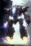 Placeholder: huge mechanical robot exosuit make electricity lightning coming from it, steampunk exosuit