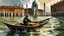 Placeholder: digital painting, A gondolier rowing a gondola in a flooded St. Mark's Square in Venice, with the iconic St. Mark's Basilica in the background, bold and slim lines, brush strokes