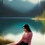 Placeholder: 8k 4d photo realistic Highly detailed portrait of stunningly beautiful woman, sitting in near a lake, Atey Ghailan, by Loish, by Bryan Lee O'Malley, by Cliff Chiang, by Greg Rutkowski, inspired by image comics, potrait illustration,