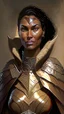 Placeholder: A tall human woman with tanned skin. Her face, marked by the years, always has a smirk on it, showing her superiority in the eyes of the others. She is dressed in leather armor and wears a cape.