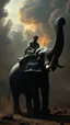 Placeholder: Bosch nightmares paining style Title: a man riding ran elephant , 8k artistic photography, photorealistic concept art, soft natural volumetric cinematic perfect light, chiaroscuro, award-winning photograph, masterpiece, oil on canvas, Raphael, Caravaggio’s, Greg Rutkowski, people, beksinski, Giger