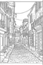 Placeholder: outline art for Old italy street for adults with Old italy street , white background, Sketch styl, only use outline. clean line art, no shadows and clear and well outlined, Intricate Patterns and Details