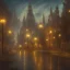 Placeholder: gothic painting of a city in a fantasy starry night photorealistic