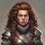 Placeholder: dnd, portrait of female dwarf archivist, wild hair and slight insane looking, plain chainmail