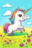 Placeholder: kids illustration, a cute unicorn playing in field, cartoon style, thick line, low details, vivid color