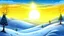 Placeholder: fantasy cartoon style: Upon a snowy hill. It is morning, the sun shines and the snow sparkles like tiny magical diamonds.