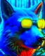 Placeholder: Wolf with futuristic science fiction glasses background forest complementary colors photo realistic artwork hyper-detailed 8k