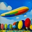 Placeholder: A white sky filled with flying airships painted by Alexej von Jawlensky