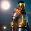 Placeholder: portrait, eternal samurai fusion space suit, floating in space, sun burning bright in background, neon light, 8k, 3d, blender