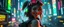 Placeholder: cyberpunk space city, in valley, close up on realistic A charming smiling space pirate hi class girl with disco ball rocket shooting sparks backpack , Blew a fuse in his hips and short-circuited his bits, The Martian fluffy gremlins went wild, the Plutonians dogs screamed, Even black-and-white aliens turned ultraviolet green! in the style of fallout 4 and HR Giger, background motion blur , and volume spot lights