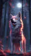 Placeholder: Kawaii, cute Wolf, bully, All Body howling at the Moon, Horror lighting with red, yellow pink and blue colors, in the night forest, Caricature, Realism, Beautiful, Delicate Shades, Lights, Intricate, CGI, Botanical Art, Animal Art, Art Decoration, Realism, 4K , Detailed drawing, Depth of field, Digital painting, Computer graphics, Raw photo, HDR
