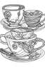 Placeholder: Outline art for coloring page, TEACUPS WITH SPOONS, coloring page, white background, Sketch style, only use outline, clean line art, white background, no shadows, no shading, no color, clear