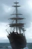 Placeholder: Ship front view. Spider figurehead in dark stormy weather