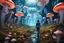 Placeholder: Woman in an Android suit, Walking Through Alien Mushrooms With Jellyfish Tentacles, Floating Through An Alien Forest, Floor and walls Covered In Mushrooms, Photorealistic, Deep Colour, Intricate Detail, Sunshine, Blue Sky