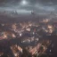 Placeholder: gothic painting of a city in a fantasy starry night photorealistic