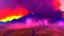 Placeholder: background=(mountains, alberta, forest fires, burning), time=(sunset), style=(vaporwave), effect=(smoke, plumes)