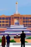 Placeholder: To governors having a speech in front of a huge building painting