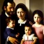 Placeholder: portrait of Jacobo Santiago Mozos born in 1976 and Gemma Arnau Arnau born in 1979,and daughters Eira Santiago Arnau and Dalia Santiago Arnau by Caravaggio,smiling, oil on canvas, cinematic composition, extreme detail,8k,fit full head inside picture,