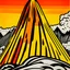 Placeholder: An orange volcano with pillars painted by Roy Lichtenstein