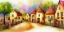 Placeholder: exquisite whimsical village watercolor, delicate village, cute, adorable, linen backdrop, warm colors, sepia tone