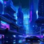 Placeholder: Degen art, postcyberpunk, violet, blue, flashy, parasite, cityscape alien
