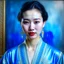 Placeholder: beautiful Chinese girl, 32 years old, in traditional Chinese light blue dress, masterpiece , 4k, painting, plump lips, hyperrealistic