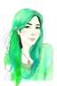 Placeholder: Watercolor long mint fringed hair girl