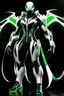 Placeholder: Cyborg symbiote, white color, green color, tendrils, high tech, cyberpunk, biopunk, membrane wings, carbon fiber, cyber tentacles, and the other two.