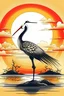 Placeholder: tattoo design of a Japanese crane standing in water with a sun in the background