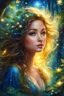 Placeholder: Adorable digital painting style. Beneath the forest's dreamy canopy, A girl of wonder, dressed in starry glee, Her flowing hair, a golden radiant stream, Her eyes, aglow, with a celestial gleam, highly detailed, pretty face, fantasy art, digital art, colored ink, 4k, vibrant colors, dream, correct face structure, correct anatomy