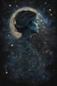 Placeholder: Double exposure of a female person's profile and a utopistic starry night sky, dramatic mood, dark depressive style, highly detailed intricate, surreal, stunning