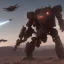 Placeholder: Armored Core machine robot fights another Armored Core fly in the sky in the desert with the ocean where you can see the space in the sky with the twilight on the horizon, 4k resolution