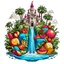 Placeholder: juice kingdom AI design all fruits and add bottle juice in the river