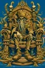 Placeholder: Davy Jones made of wood sitting on a Thrones in a ship, from One Piece world, Eichiro Oda style