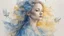 Placeholder: Victorian era, watercolor drawing, double exposure, fine rendering, portrait of a beautiful woman 30 years old, airy transparent dress, double exposure, bird, fantasy, blue, yellow, flowing hair, highlights, sparkles, clear lines, detail, fine drawing, high resolution , 8K, photorealism, precise focus,